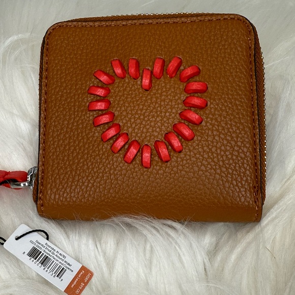 NWT Vera Bradley Faux Leather Zip Wallet w/Heart Appliqué | Cognac & Coral | NEW - Picture 6 of 14